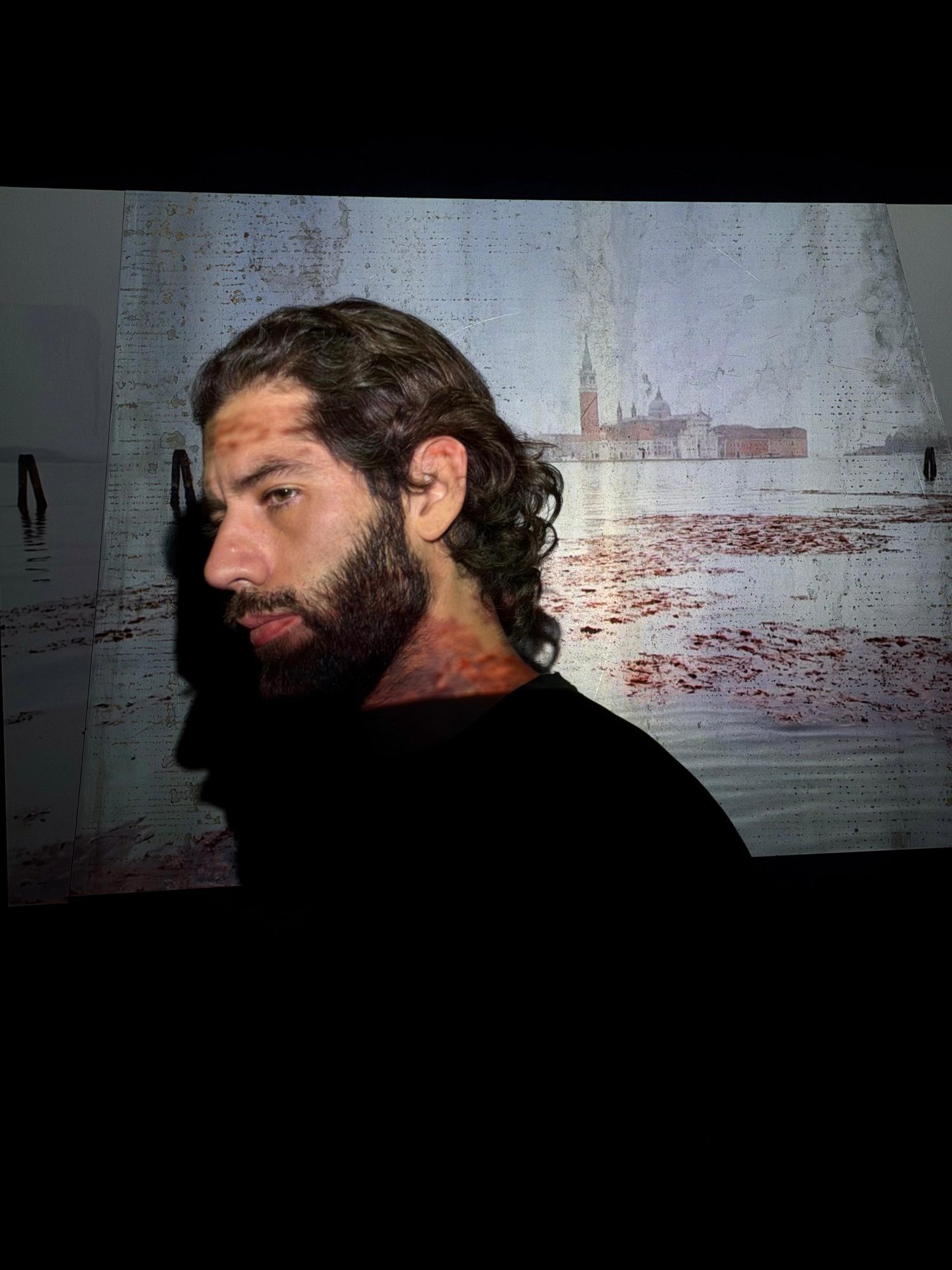 Yes...But — After Venice, portrait against the projected Venetian lagoon